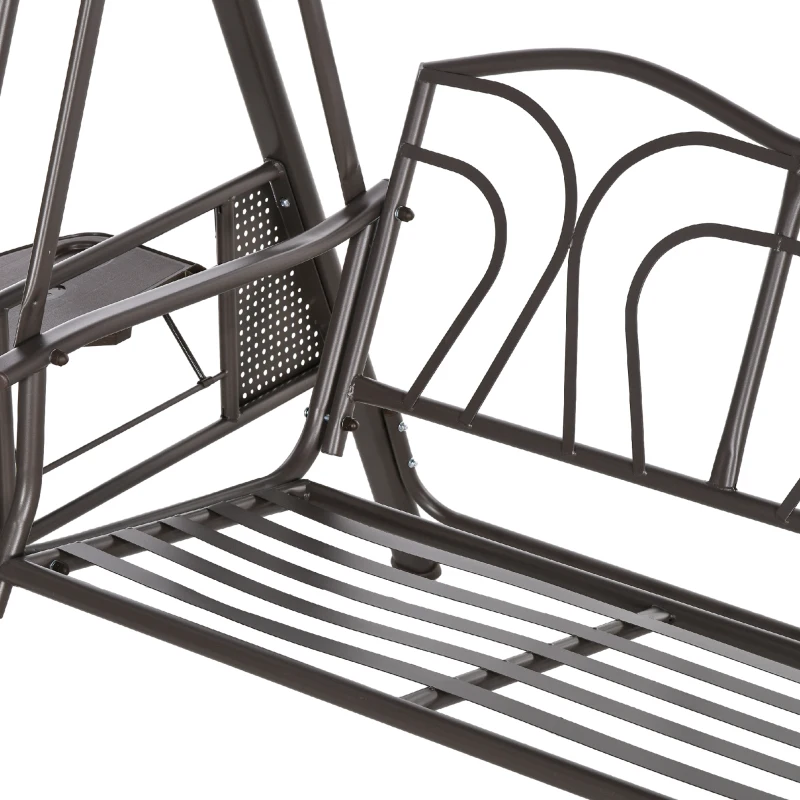 Outsunny Outdoor Patio 3-Person Steel Canopy Cushioned Seat Bench Swing with Included Side Trays & Padded Comfort, Dark Blue