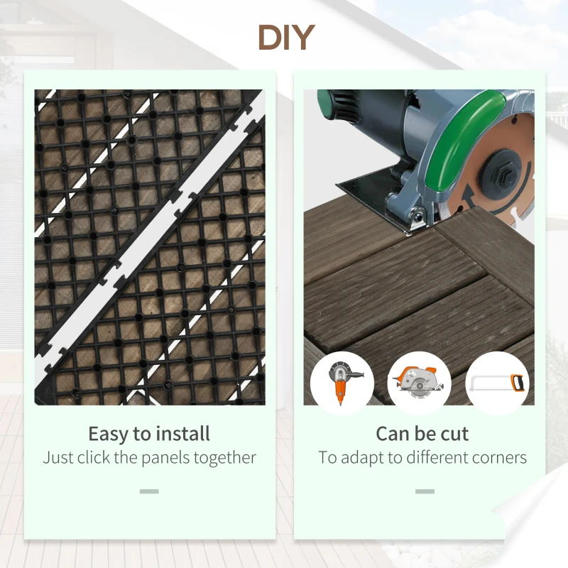 Outsunny 27 Pcs Wooden Interlocking Deck Tiles, 12" x 12" Non-slip Flooring Tiles for Indoor Outdoor Patio Balcony, Grey