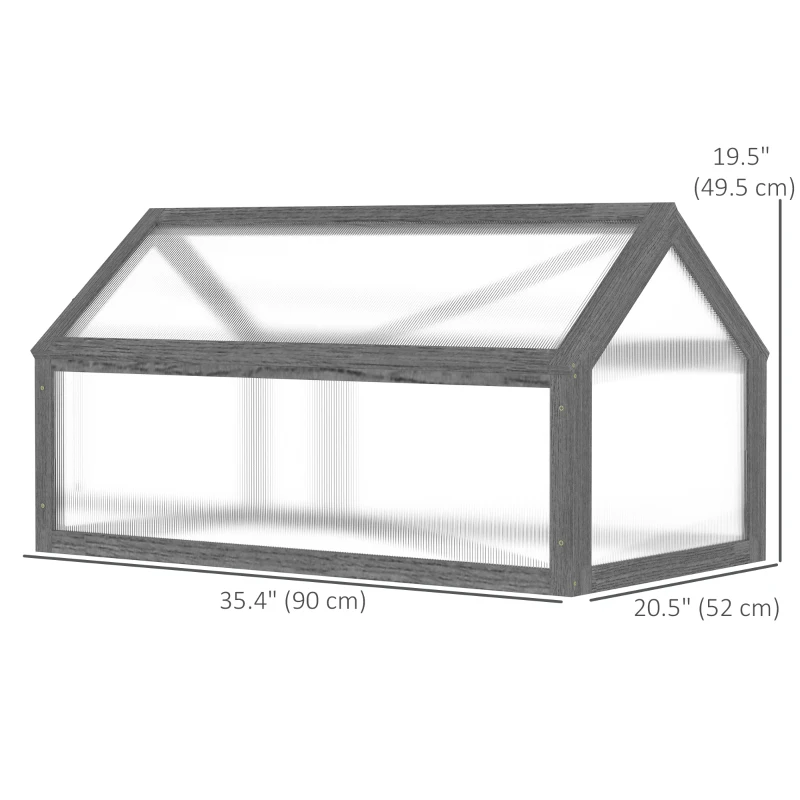 Outsunny Wooden Cold Frame Greenhouse Garden Portable Raised Planter with Openable Top for Indoor, Outdoor, Flowers, Vegetables, Plants, 35.5" x 20.5" x 19.5", Grey