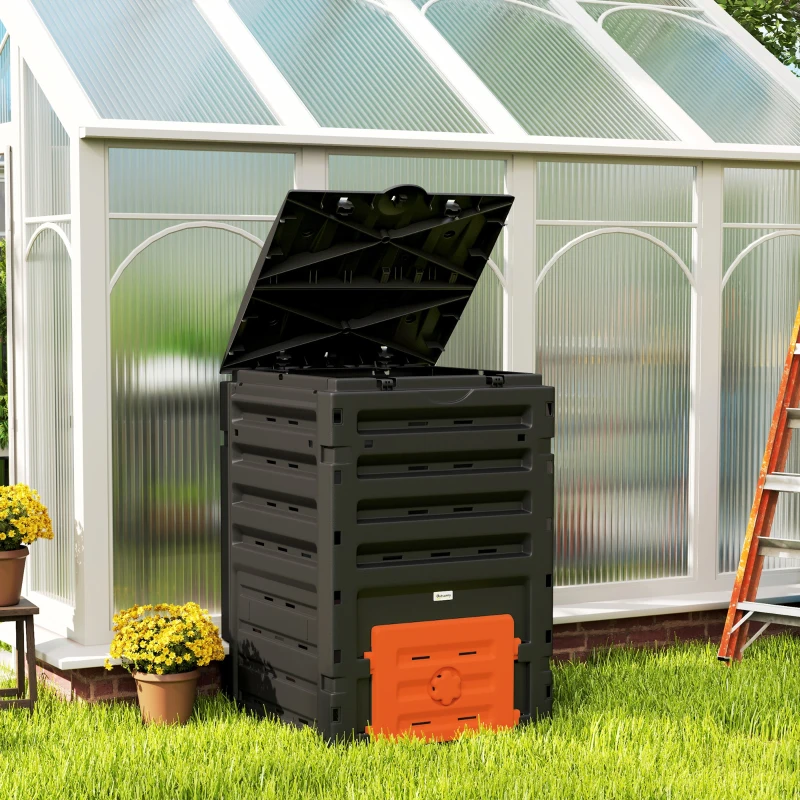 Outsunny Compost Bin, Garden Composter with 80 Vents and 2 Sliding Doors, 120 Gallon (450L), Orange