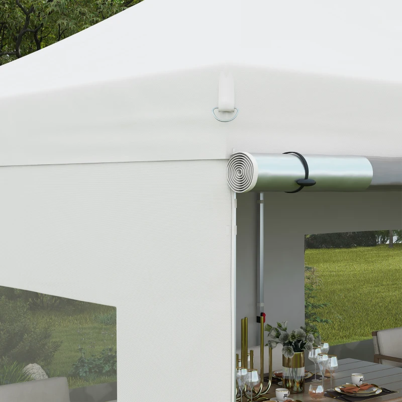 Outsunny 20' x 10' Folding Pop Up Canopy Tent with Sidewalls,  Windows, Weight Bags and Carrying Bag, White