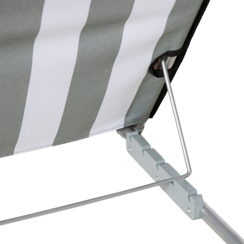Outsunny 2 Pieces Beach Lounge Chair, Outdoor Folding Chaise Lounge Set w/ Pillow for Sunbath, Snap, Light Grey and White