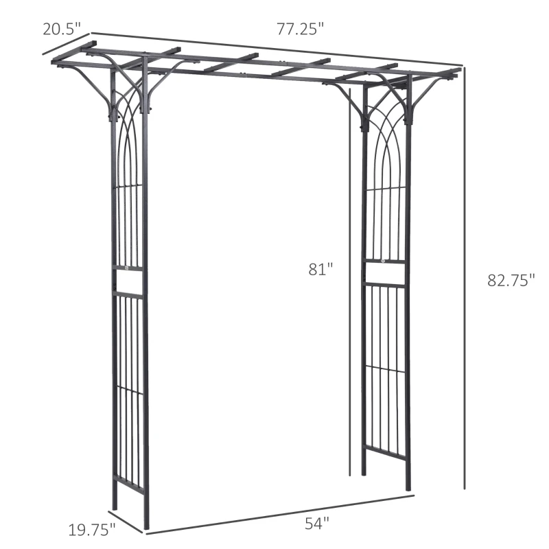 Outsunny 82'' Decorative Metal Garden Trellis Arch with Durable Steel Tubing & Elegant Scrollwork, Perfect for Weddings