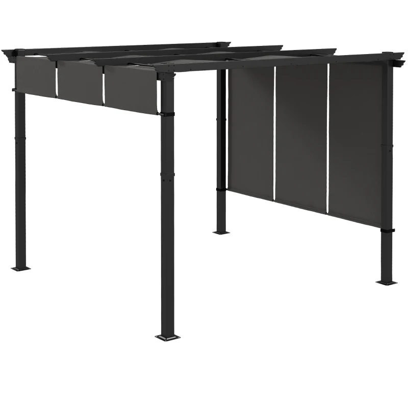 Outsunny 10' x 10' Metal Pergola, Outdoor Pergola with Retractable Canopy, for Garden, Patio, Backyard, Deck, Charcoal Grey