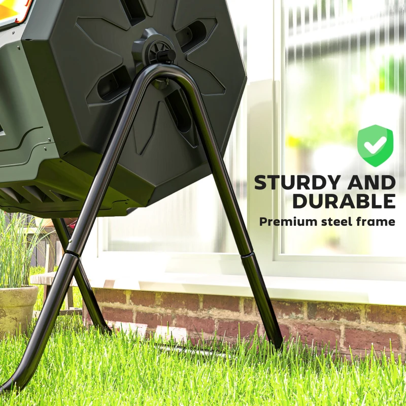 Outsunny Tumbling Compost Bin Outdoor Dual Chamber 360° Rotating Composter 43 Gallon with Sliding Doors, Orange