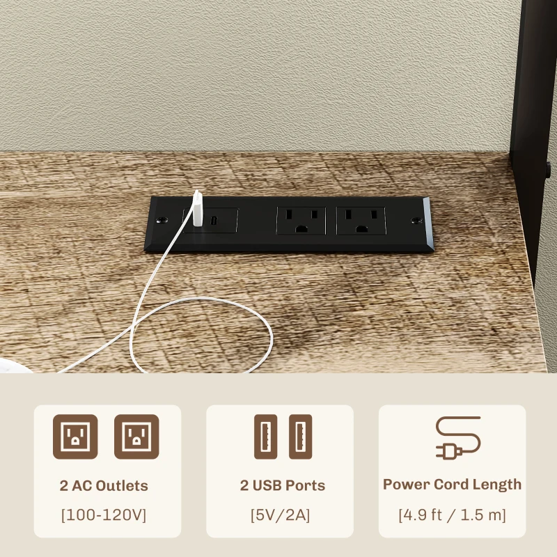 HOMCOM Baker's Rack with Power Outlet and Storage Shelves, Microwave Stand with Louvred Door Cabinets, Gray Wood Grain