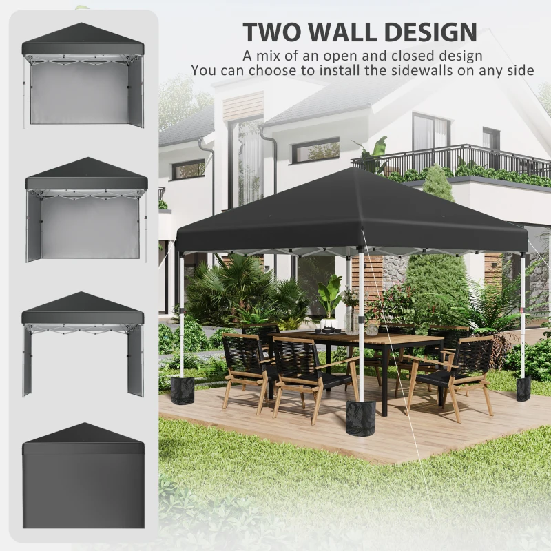 Outsunny 10' x 10' Pop Up Canopy with Sidewalls, Roller Bag, Height Adjustable Instant Tent for Outdoor Garden Patio, Black