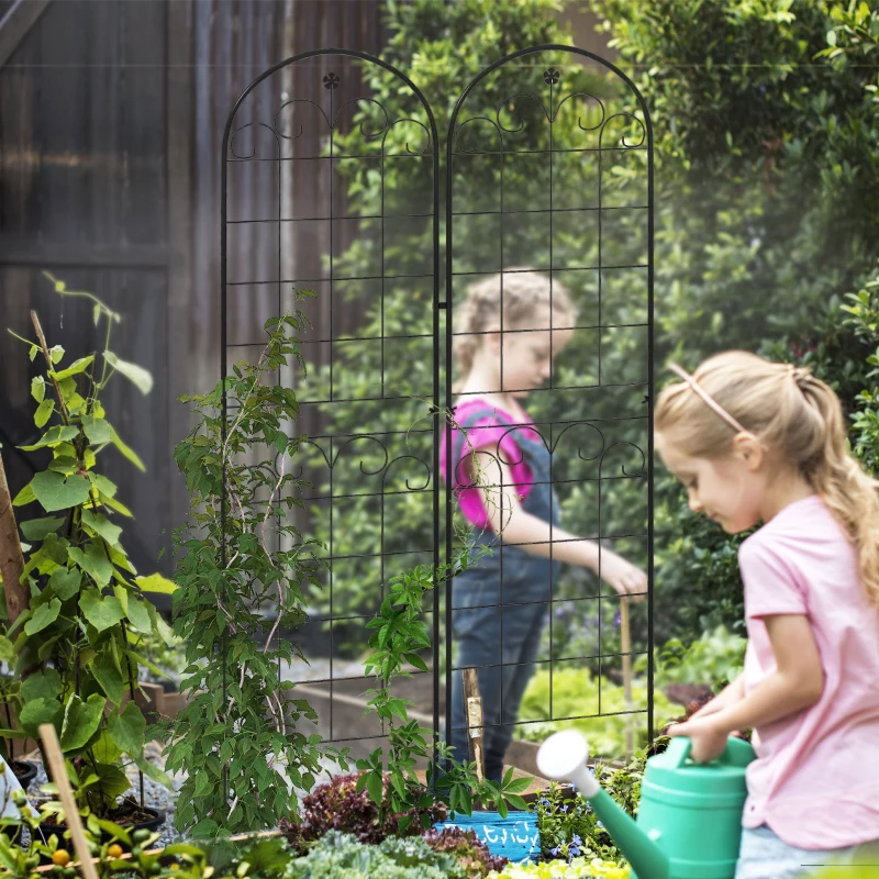 Outsunny 2 Pcs Garden Trellis for Climbing Plants, Outdoor Metal Trellis Plant Support Trellises for Patio, Lawn, Backyard