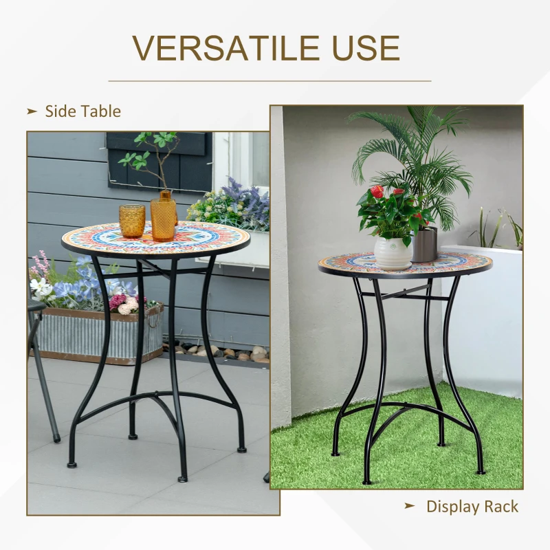 Outsunny Mosaic Patio Table, Round Coffee Table with Metal Frame, Garden Furniture for Outdoor, Poolside, Red