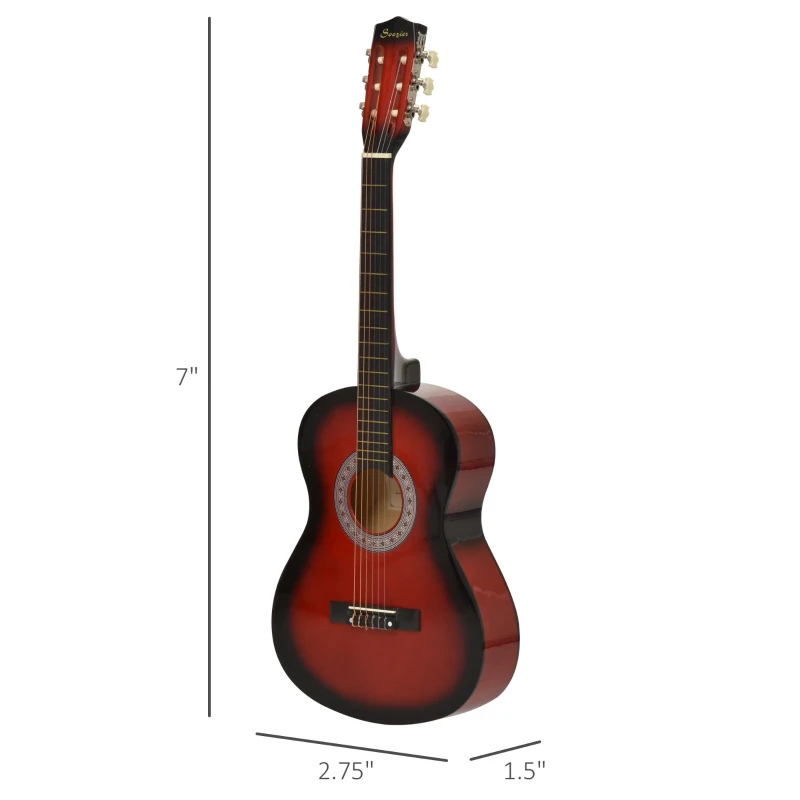 Soozier 36" Kids Acoustic Guitar Set with Easy Strings, Picks, and Waterproof Case Included, Beginner Acoustic Guitar for Kids, Portable Acoustic Child Guitar, Wine Red