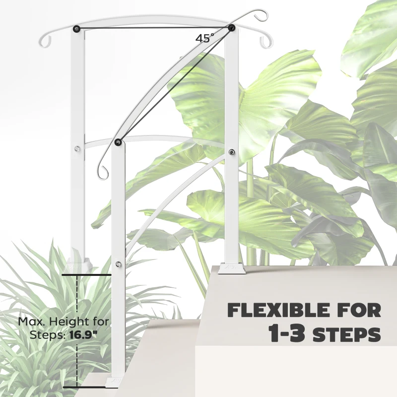 Outsunny 1-3 Step Metal Handrails for Outdoor Steps, Porch Deck Stair Railing with Installation Kit for Concrete Steps, White