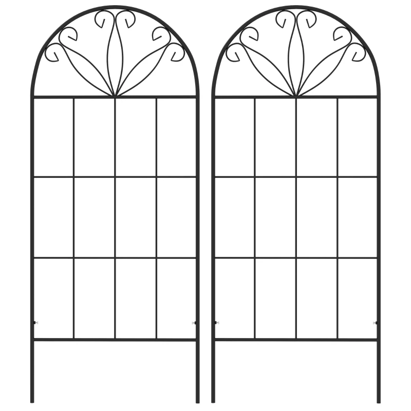 Outsunny Metal Garden Trellis Pack of 2 for Climbing Plants, Arched Grid Trellis Panels, 20" x 47", Black