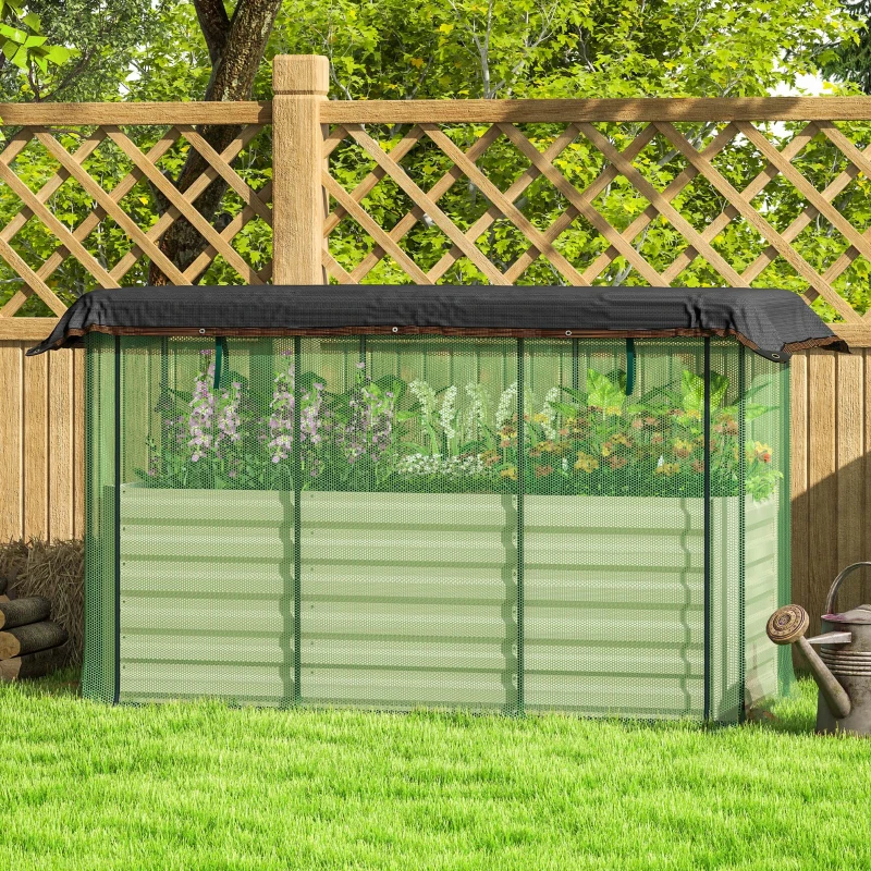 Outsunny Galvanized Steel Planter Box with Crop Cage and Shade Cloth, Raised Garden Bed for Flowers, Veggies and Herbs, Beige