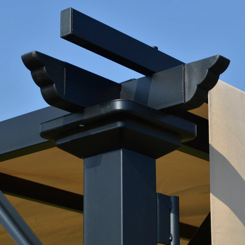 Outsunny 12' x 10' Outdoor Patio Gazebo Pergola with Retractable Canopy Roof, Steel Frame with Stakes, Unique Design, Beige