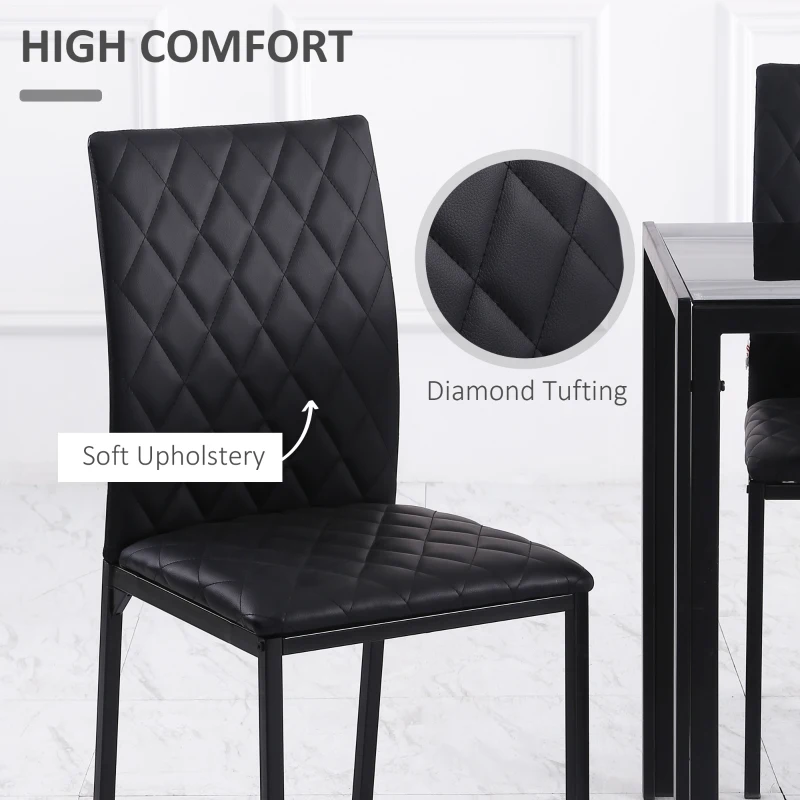 HOMCOM Set of 6 Modern Dining Chairs, Tufted High Back Side Chairs with Upholstered Seat, Steel Legs for Living Room, Black