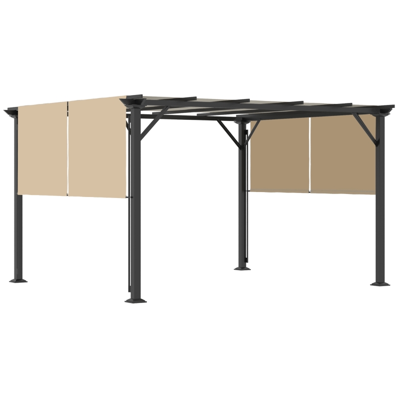 Outsunny 12' x 10' Outdoor Patio Gazebo Pergola with Retractable Canopy Roof, Steel Frame with Stakes, Unique Design, Beige
