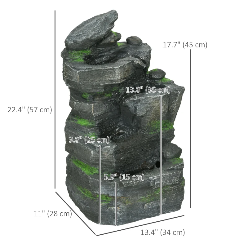 Outsunny Garden Water Feature with LED Lights and Pump, 4 Tier Cascading Water Fountain for Outdoor