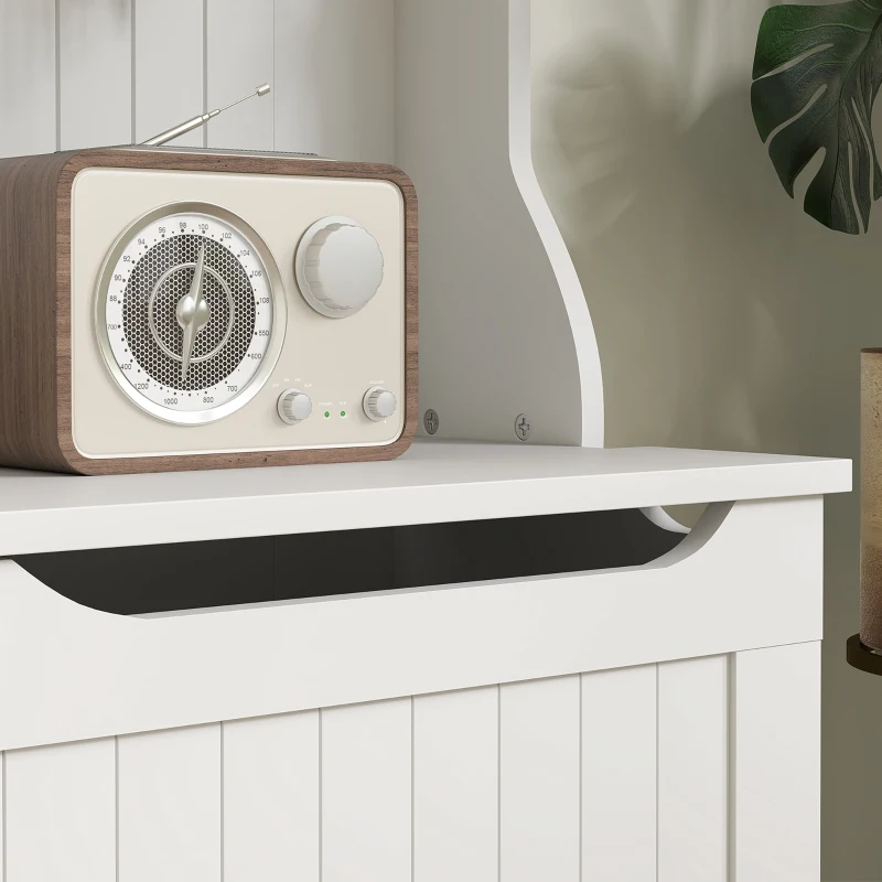 HOMCOM 3-In-1 Entryway Bench with LED Lights and Coat Rack, Hall Tree with Bench and Shoe Storage, 5 Hooks for Hallway White