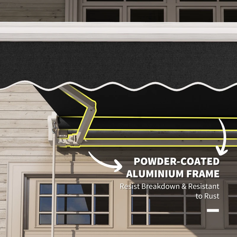 Outsunny 8'x7' Patio Awning Manual Retractable Sun Shade Outdoor Deck Canopy Shelter, Black