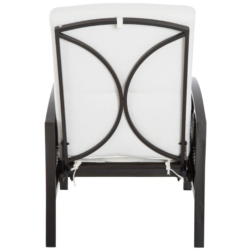 Outsunny Outdoor Rattan Recliner Chair, Wicker Reclining Chair with Adjustable Back Retractable Footrest Cushion White