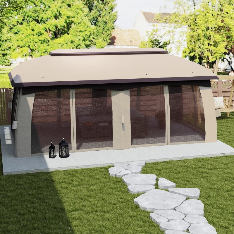 Outsunny 10' x 20' Patio Gazebo, Outdoor Gazebo Canopy Shelter with Netting, Vented Roof for Garden, Beige