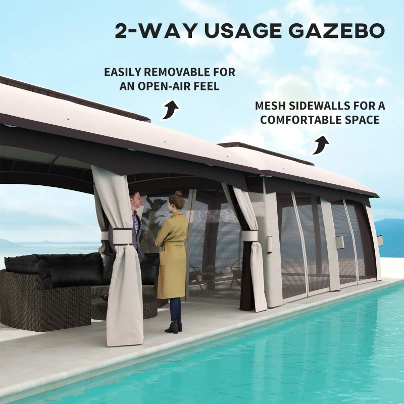 Outsunny 10' x 20' Patio Gazebo, Outdoor Gazebo Canopy Shelter with Netting, Vented Roof for Garden, Beige