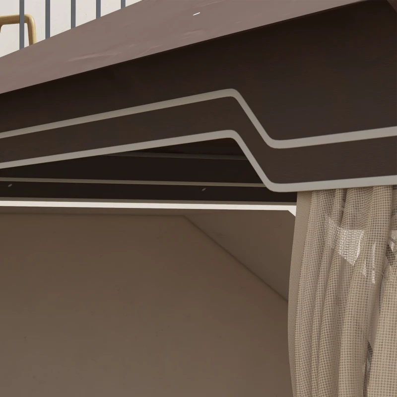 Outsunny 10' x 12' Patio Gazebo Outdoor Canopy Shelter with Double Tier Roof and Nettings for Garden Lawn Backyard Deck, Brown