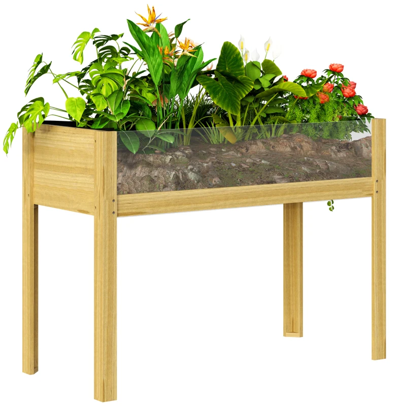 Outsunny Wooden Raised Garden Bed with Acrylic Panels, Raised Planter Box with Drainage Holes, 43.3" x 19.7" x 31.5"