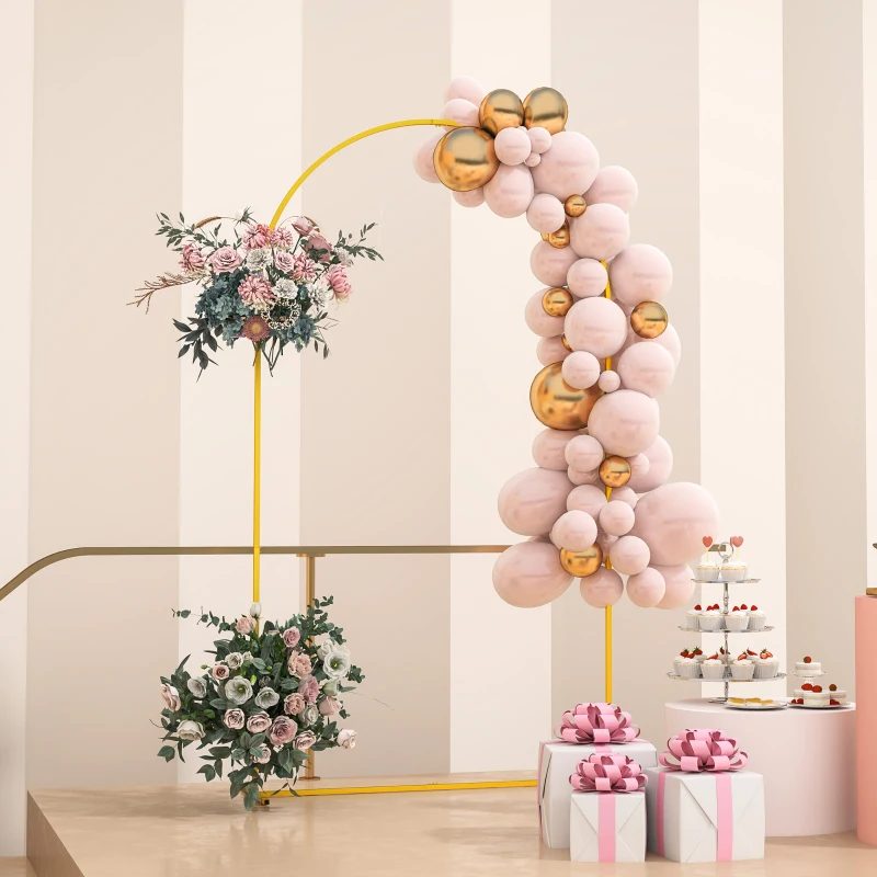 Outsunny 7FT x 4FT Gold Wedding Arch with U-shaped stakes for Birthday Parties, Bridal Showers, Graduation, and Ceremony