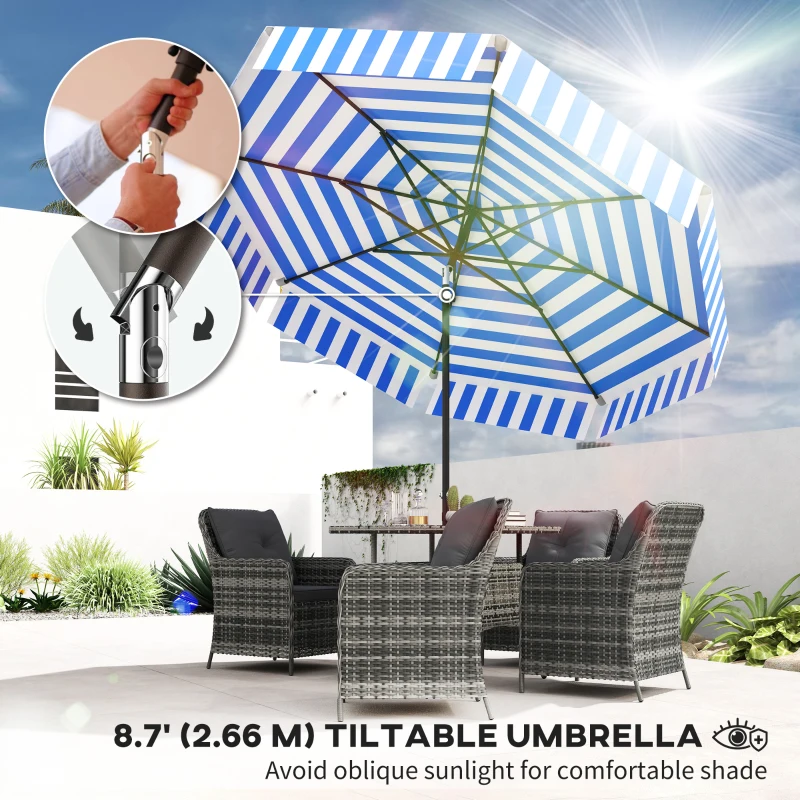 Outsunny 8.7FT Tilting Patio Umbrella with 8 Ribs, Crank Handle, Air Vent for Outdoor, Garden and Pool, Navy Blue
