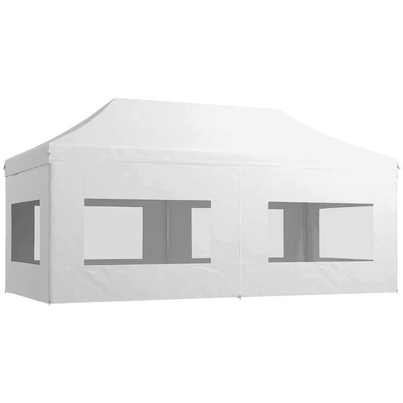 Outsunny 20' x 10' Folding Pop Up Canopy Tent with Sidewalls,  Windows, Weight Bags and Carrying Bag, White