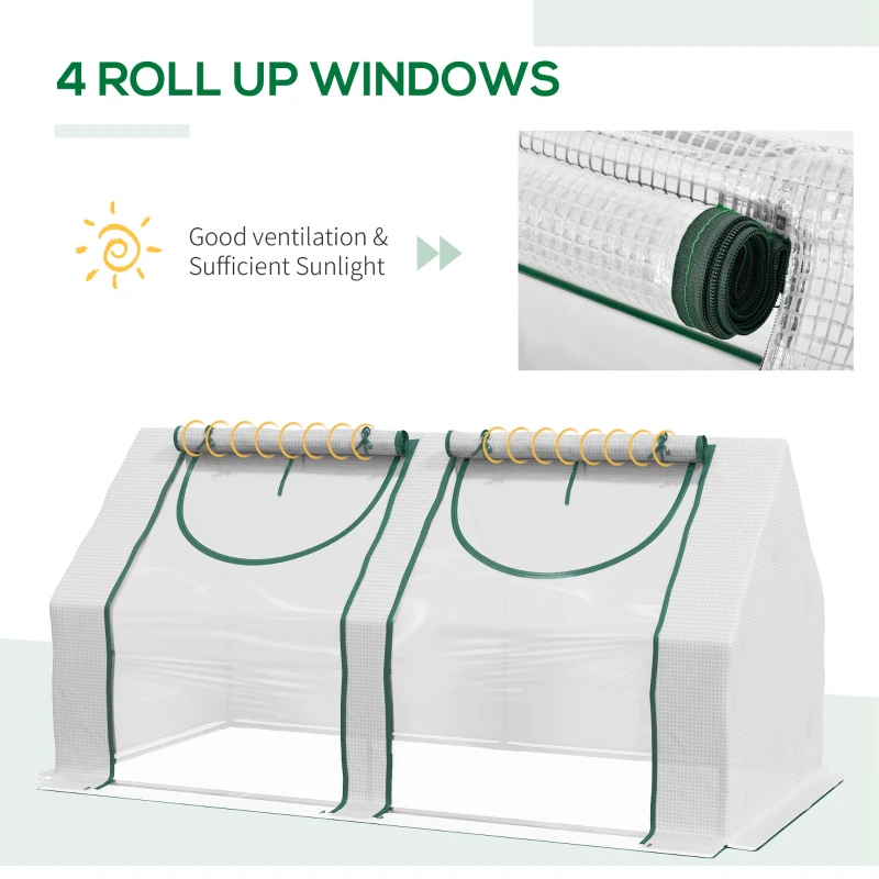 Outsunny 6' x 3' x 3' Portable Mini Greenhouse, Garden Green House Kit with 2 PE/Plastic Covers, Steel Frame and 2 Roll Up Zipper Windows, White