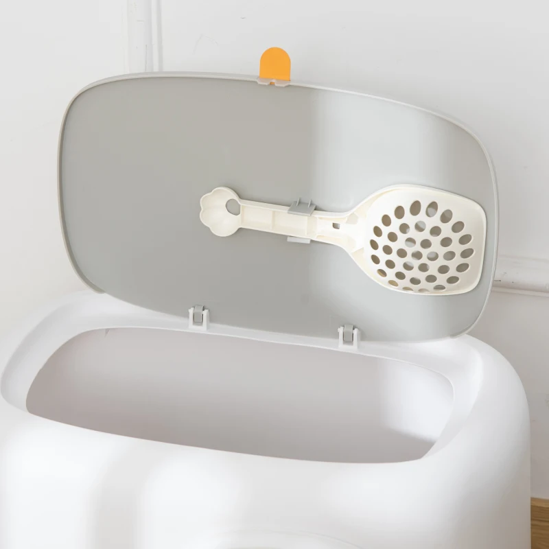 PawHut Cat Litter Box with Anti-Sand Tunnel, Scoop, Open Top, Odor Control & Easy to Clean, White