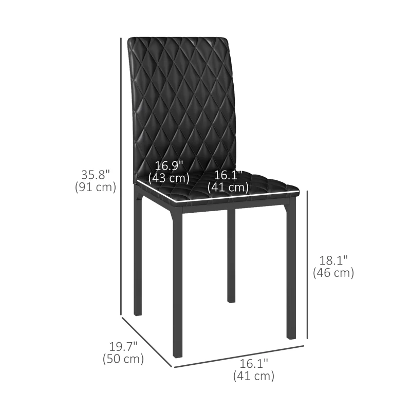 HOMCOM Set of 6 Modern Dining Chairs, Tufted High Back Side Chairs with Upholstered Seat, Steel Legs for Living Room, Black