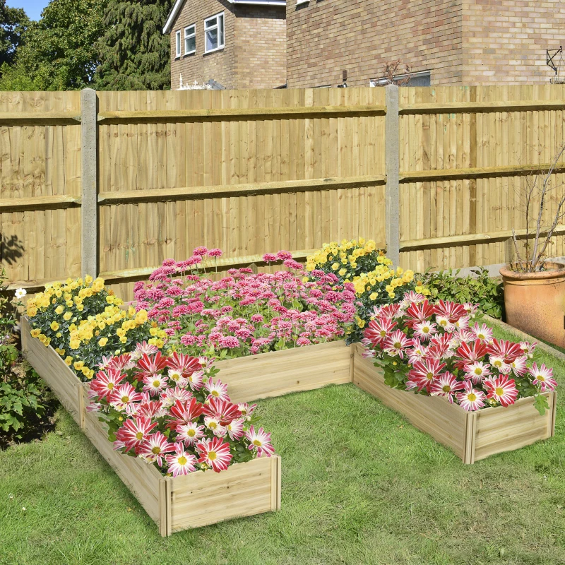 Outsunny DIY 5-box Garden Planter with Open Bottom for Outdoor Plants, Vegetables, Flowers, Herbs, Natural Wood
