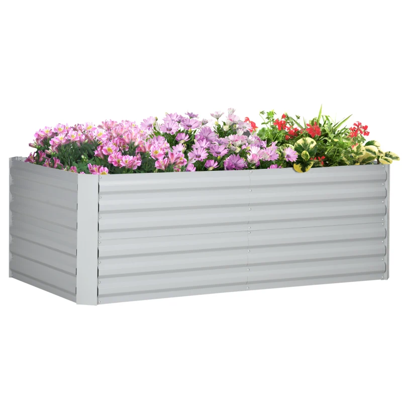Outsunny Galvanized Raised Garden Bed, Steel Outdoor Planters with Reinforced Rods, 71" x 35" x 23", Light Grey