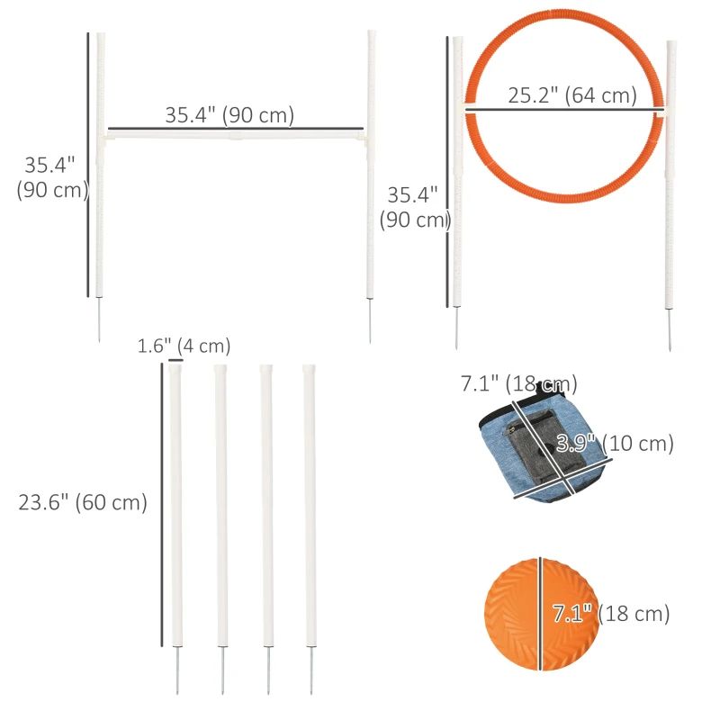 PawHut 5 Pieces Dog Agility Training Equipment with Disc, Whistle, Weaves Poles, Adjustable Jumping Poles, Food Bag, Carry Bag