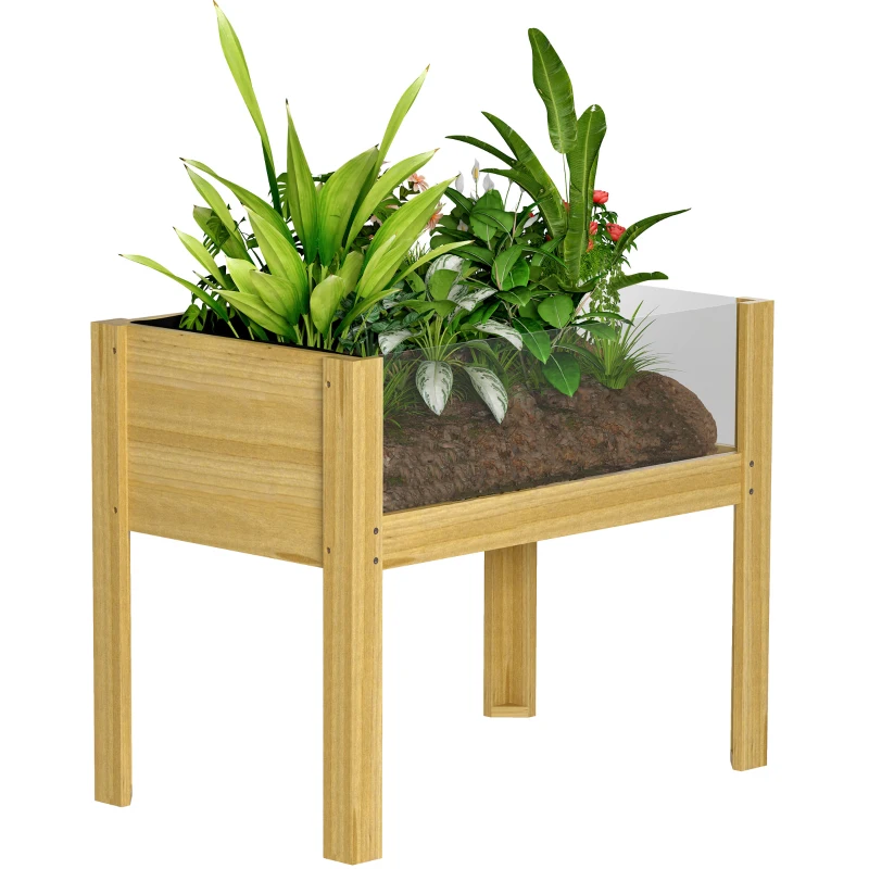 Outsunny Wooden Raised Garden Bed with Acrylic Panels, Raised Planter Box with Drainage Holes, 29.5" x 18.1" x 23.8"