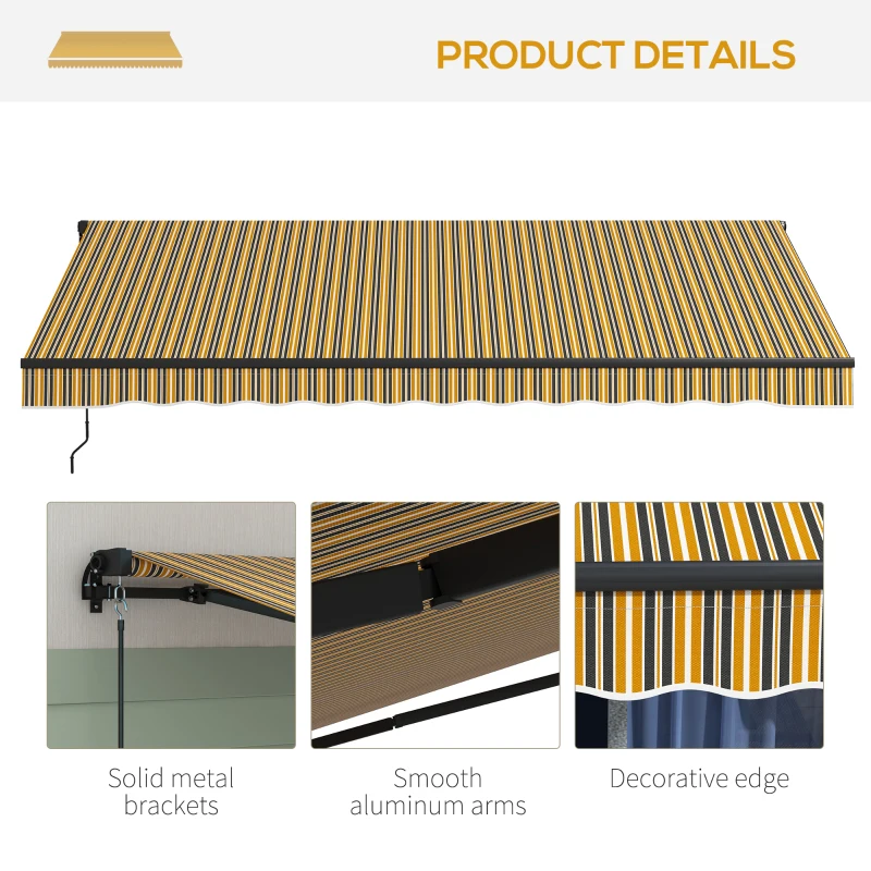 Outsunny 13' x 10' Retractable Awning, 280gsm UV Resistant Sunshade Shelter, for Deck, Balcony, Yard, Amber and Dark Grey