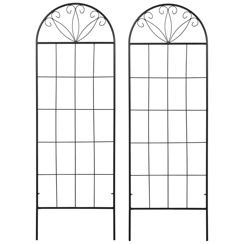 Outsunny Metal Garden Trellis Pack of 2 for Climbing Plants, Arched Grid Trellis Panels, 20" x 60", Black
