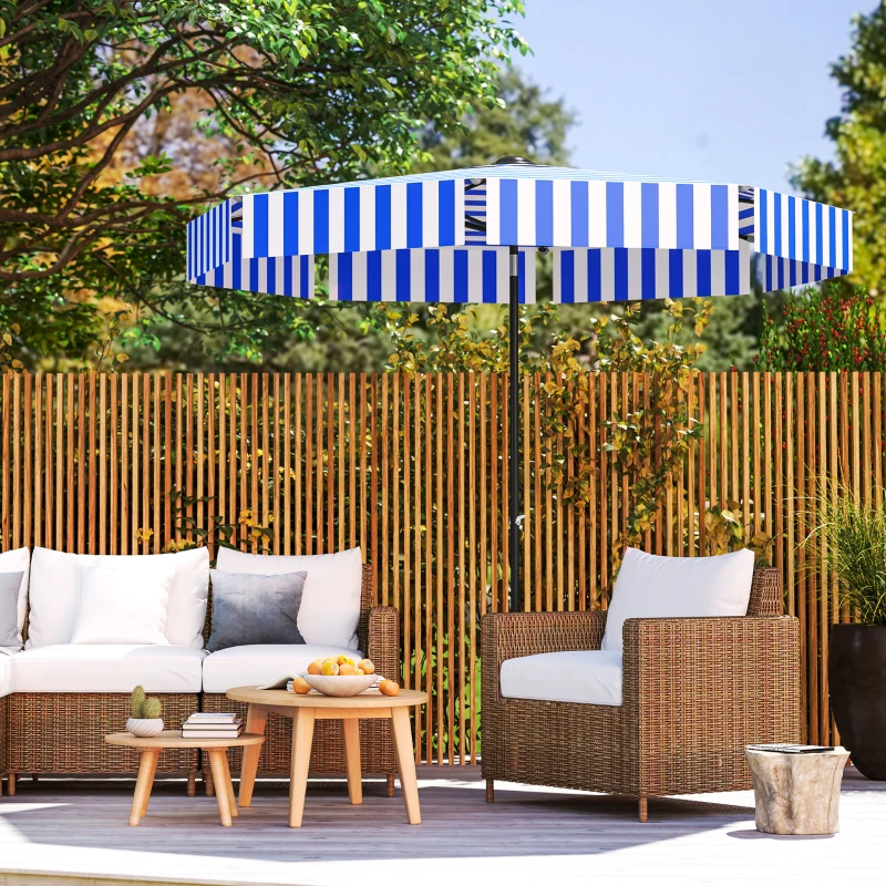 Outsunny 8.7FT Tilting Patio Umbrella with 8 Ribs, Crank Handle, Air Vent for Outdoor, Garden and Pool, Navy Blue