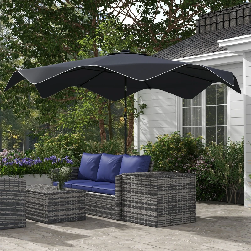 Outsunny Solar Patio Umbrella with LED and Tilt, Outdoor Market Table Umbrella Parasol with Crank, 10 x 10 ft, Dark Grey