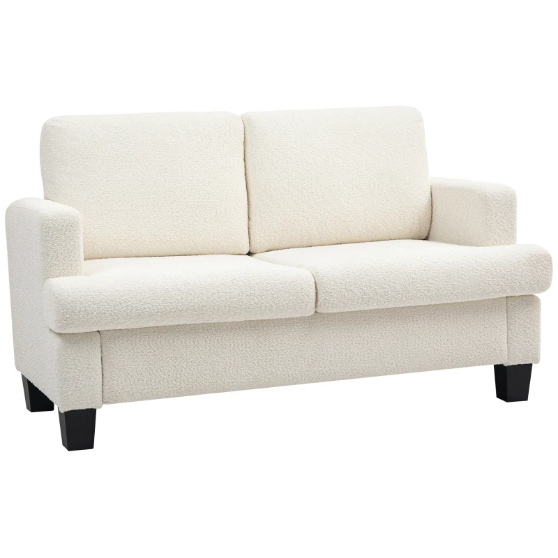 HOMCOM 54.3" Loveseat Sofa, 2 Seater Sofa with Removable Cushions, Small Couch with Wood Frame for Living Room, Cream White