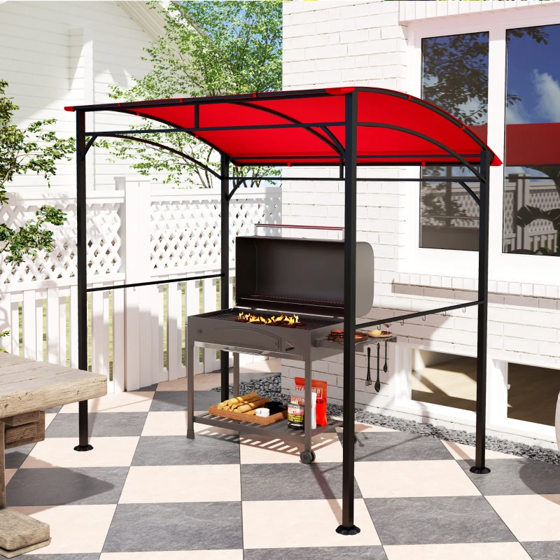 Outsunny 7' x 5' Garden Grill Canopy, BBQ Grill Gazebo Tent with Steel Frame and Hooks, Outdoor Sun Shade, Wine Red