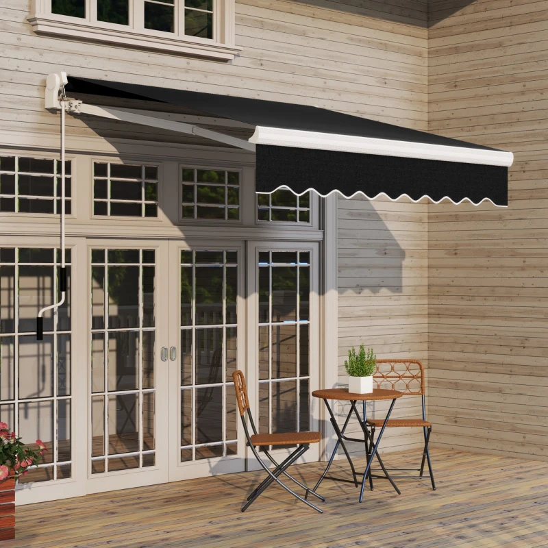 Outsunny 8'x7' Patio Awning Manual Retractable Sun Shade Outdoor Deck Canopy Shelter, Black