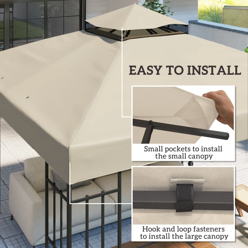 Outsunny 10' x 10' Gazebo Canopy Replacement Cover, 2-Tier Garden Gazebo Roof Replacement, UPF30+, TOP COVER ONLY, Cream White