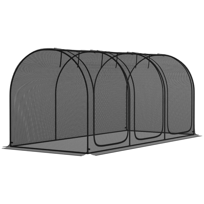Outsunny 9' x 4' Crop Cage, Garden Plant Protector, with 3 Zippered Doors and 4 Ground Stakes, for Garden, Yard, Lawn, Black