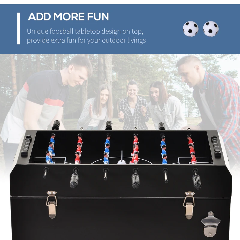 Outsunny 68QT Patio Cooler Ice Chest with Foosball Table Top, Portable Poolside Party Bar Cold Drink Rolling Cart on Wheels with Tray Shelf Black