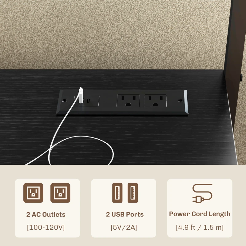 HOMCOM Baker's Rack with Power Outlet and Storage Shelves, Microwave Stand with Louvred Door Cabinets, Black