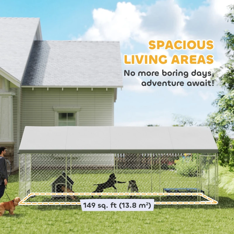 PawHut Heavy Duty Outdoor Dog Kennel with Waterproof Roof, Secure Latch, Chain Link Dog Run for Backyard, 19.7' x 7.5' x 7.9'